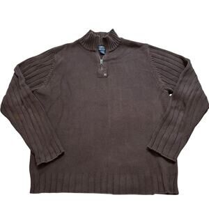 Vintage Polo Jeans Co Ralph Lauren Brown 1/4 Zip Cotton Sweater Ribbed Sleeve XL